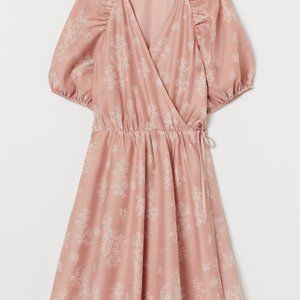 HM organza wrap mini dress powder pink/floral xs s Us 2 4